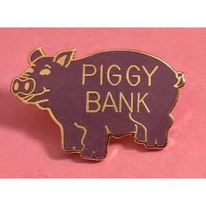 Vintage Pig Pin Piggy Bank Hog Piglet Pinback Purple And Gold Farm Animal